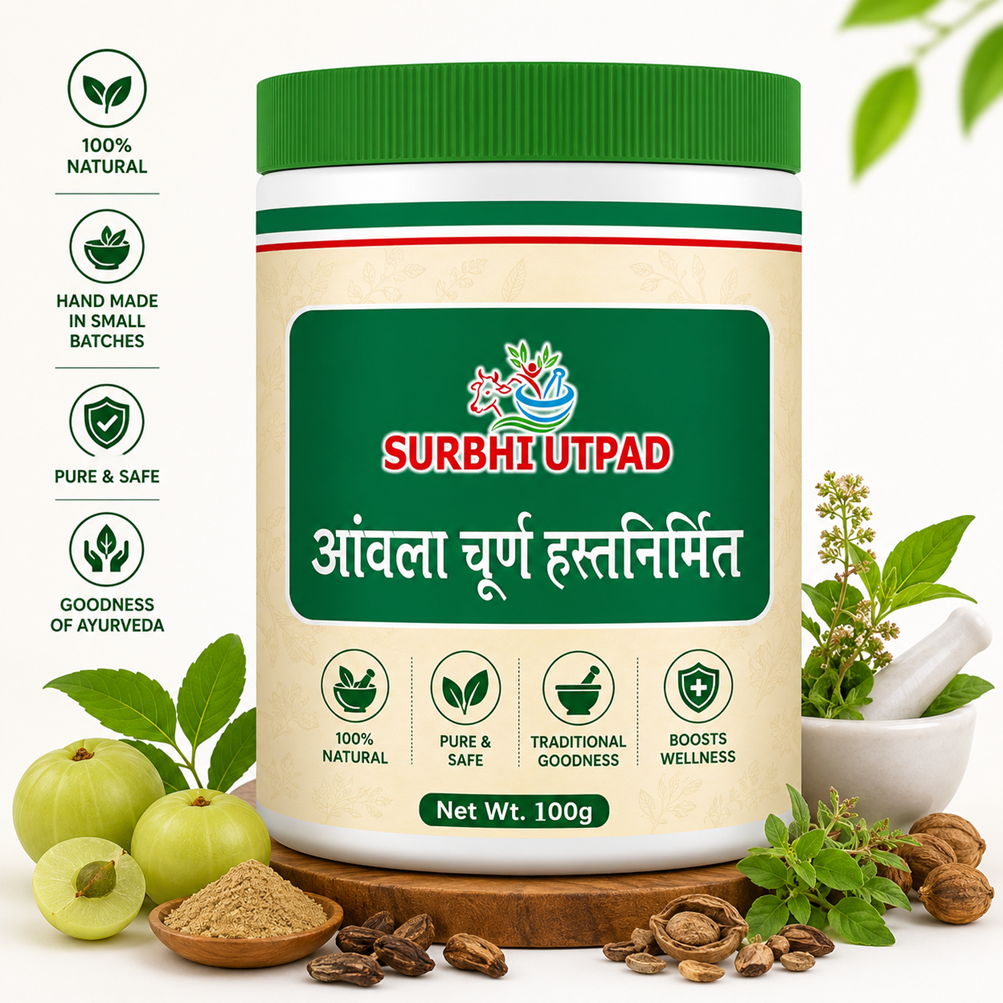 handmade-amla-powder Handmade Amla Powder - Aanvla Churn Hastnirmit jar with fresh amla by Surbhi Utpad, 100g
