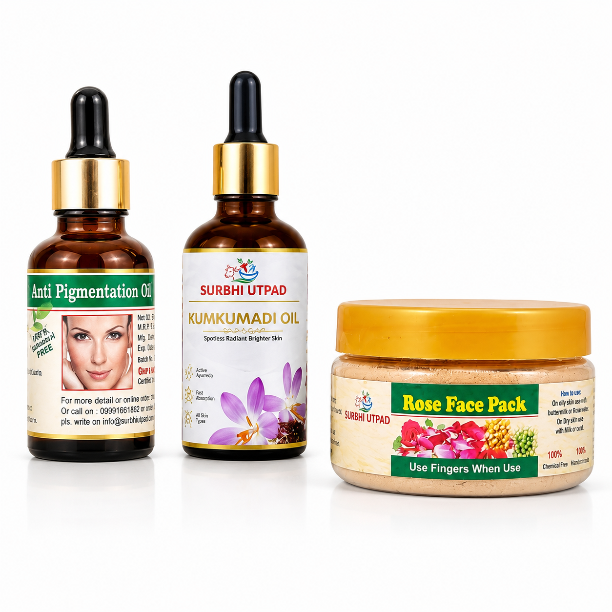 kit-for-pigmentation Kit for Pigmentation - Anti Pigmentation Oil, Kumkumadi Oil and Rose Face Pack by Surbhi Utpad